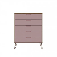Manhattan Comfort 154GMC6 Rockefeller 5-Drawer Tall Dresser with Metal Legs in Nature and Rose  Pink